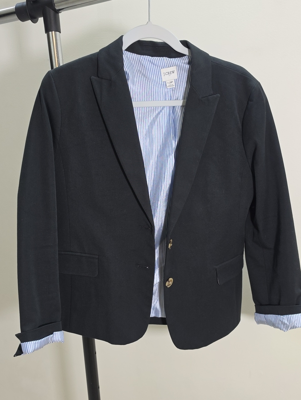 J. Crew Factory Black Women's Tailored Blazer with Striped Lining